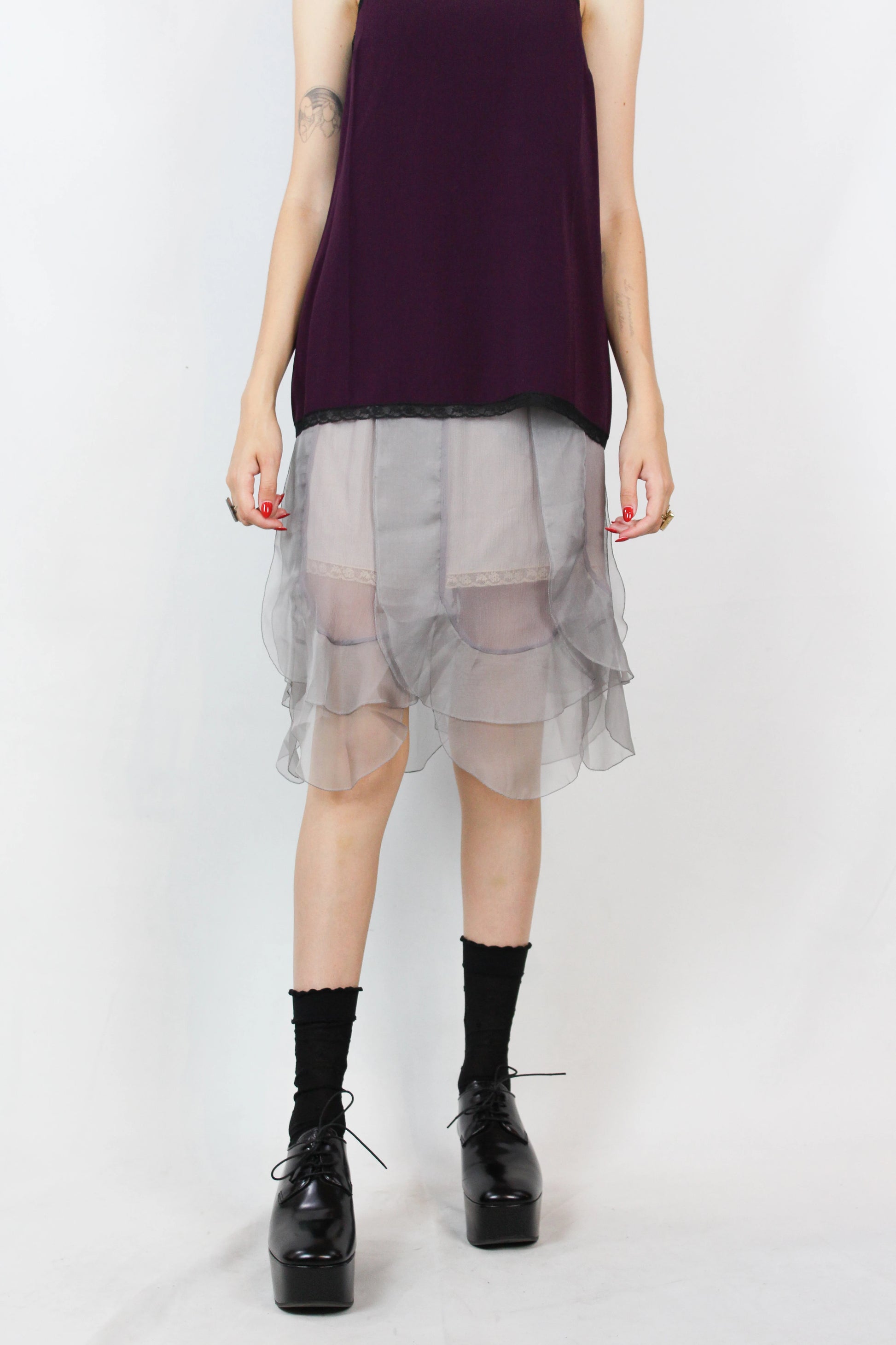 Silk chiffon skirt with lace trimmed underskirt Cruise2018