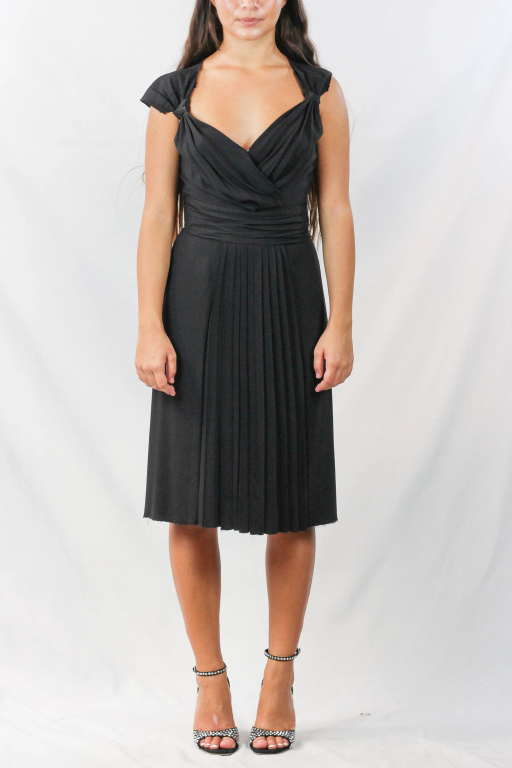 Silk Sleeveless V-Neck Ruched Dress
