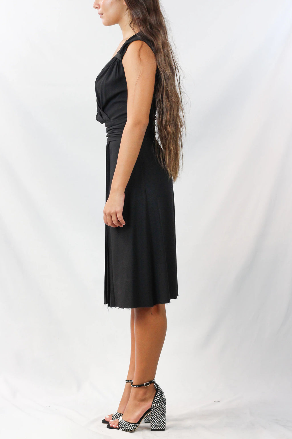Silk Sleeveless V-Neck Ruched Dress