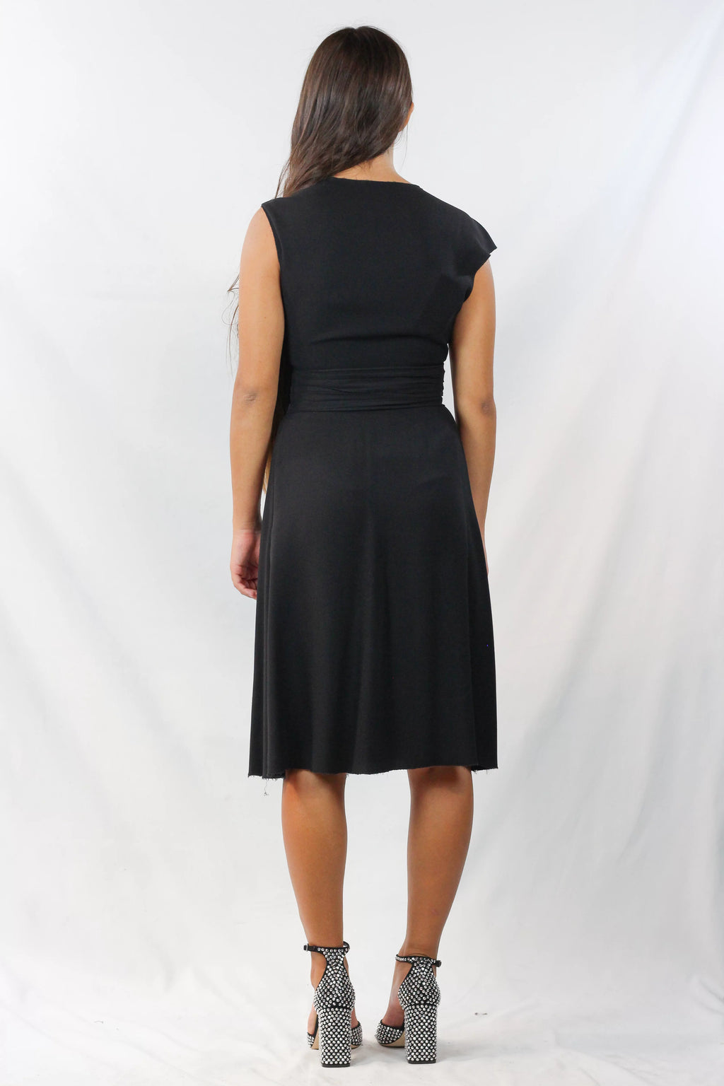 Silk Sleeveless V-Neck Ruched Dress