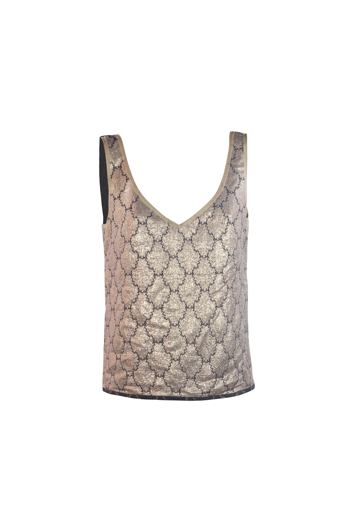 Gold Lamé Brocade V-Neck Tank Top SS2002