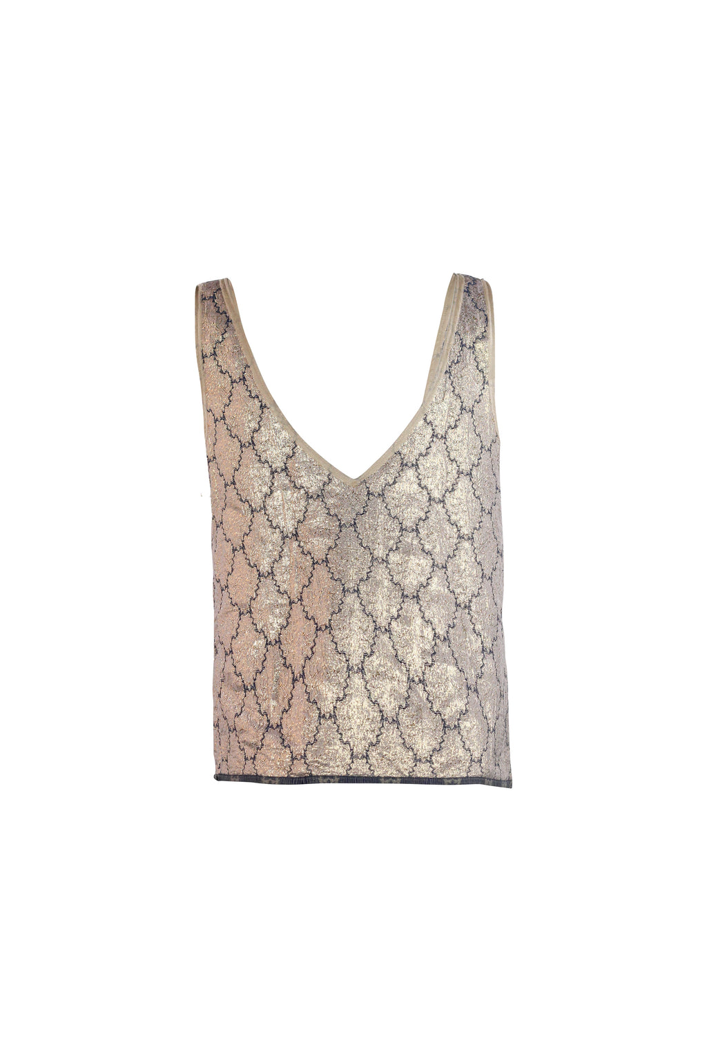 Gold Lamé Brocade V-Neck Tank Top SS2002