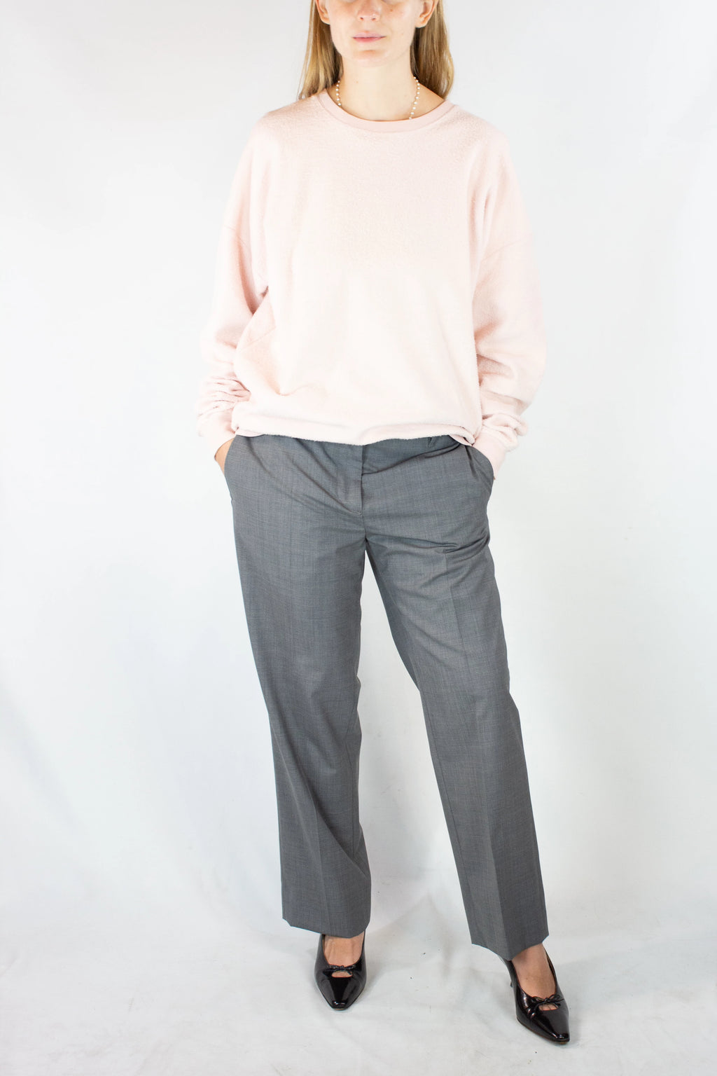 Wool Straight-Cut Trousers with Front Pockets