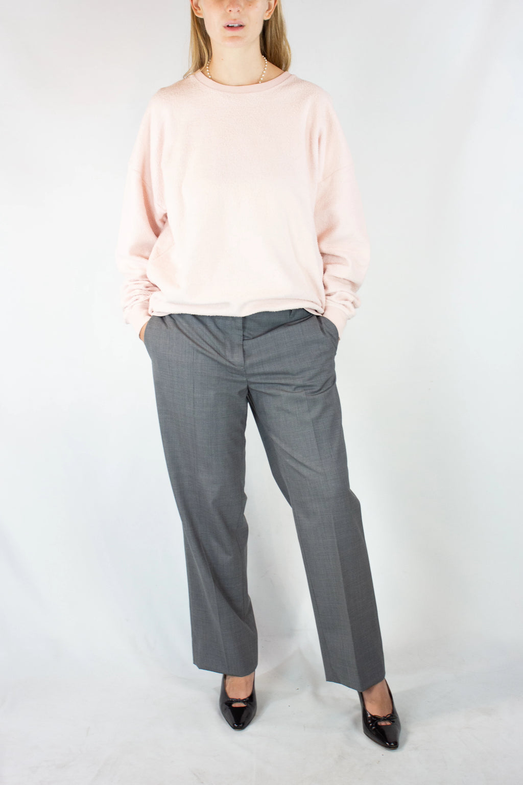 Wool Straight-Cut Trousers with Front Pockets