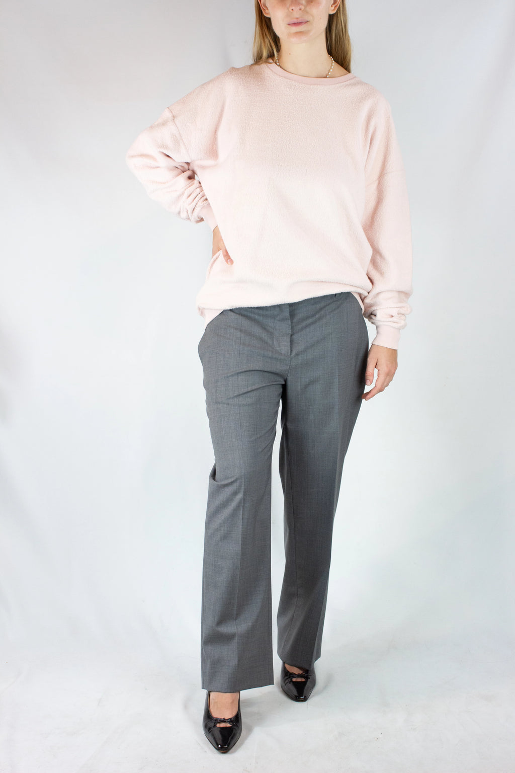 Wool Straight-Cut Trousers with Front Pockets