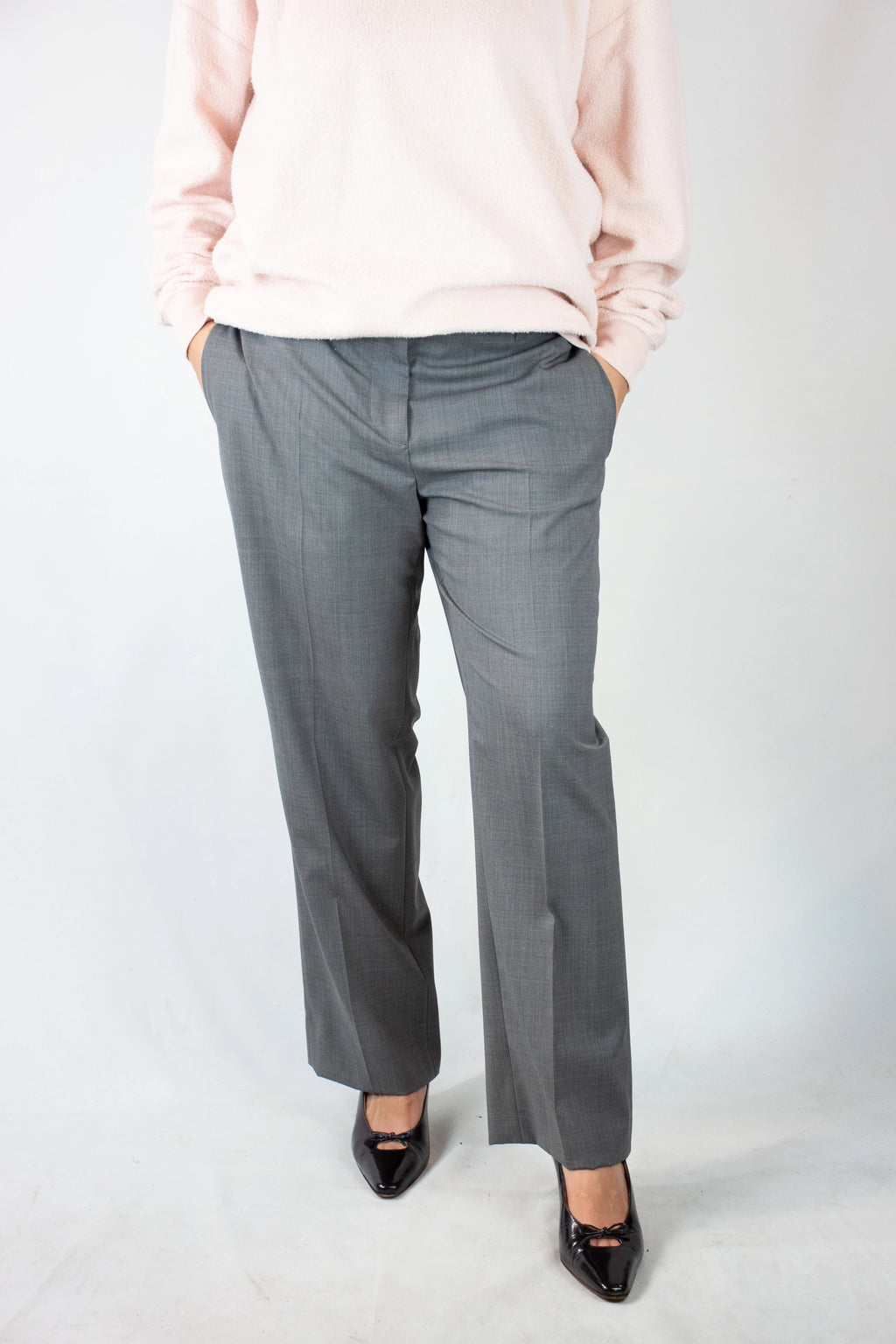 Wool Straight-Cut Trousers with Front Pockets