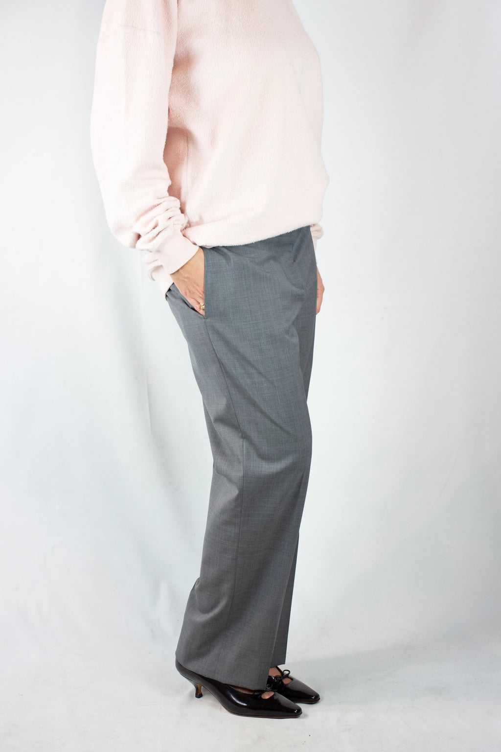 Wool Straight-Cut Trousers with Front Pockets