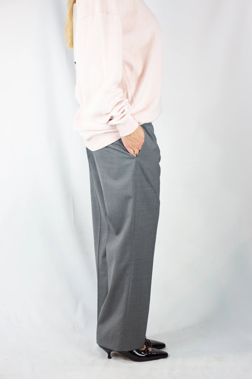 Wool Straight-Cut Trousers with Front Pockets