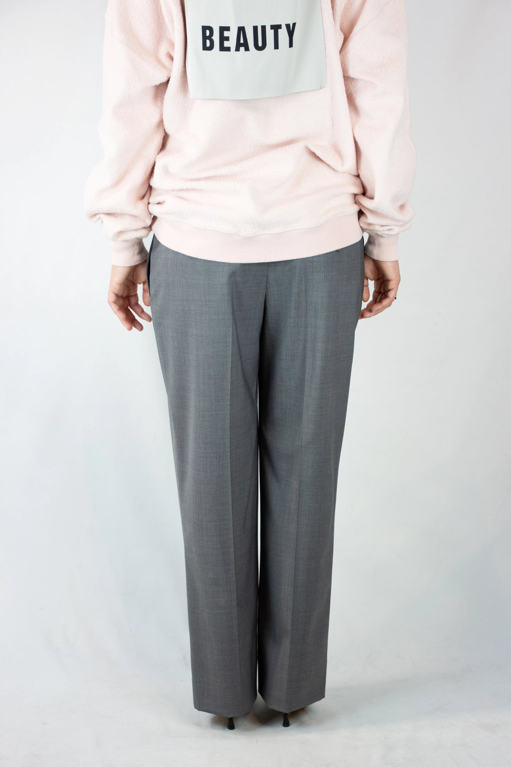 Wool Straight-Cut Trousers with Front Pockets