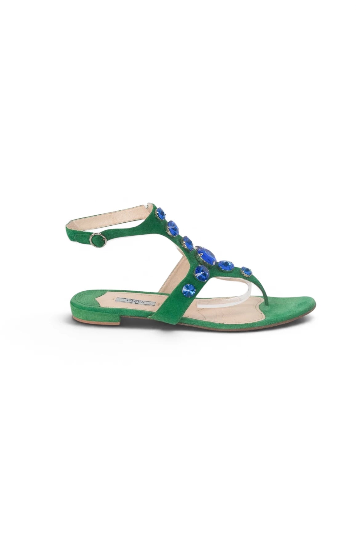 Suede Gladiator Thong Sandals with Gem Detail