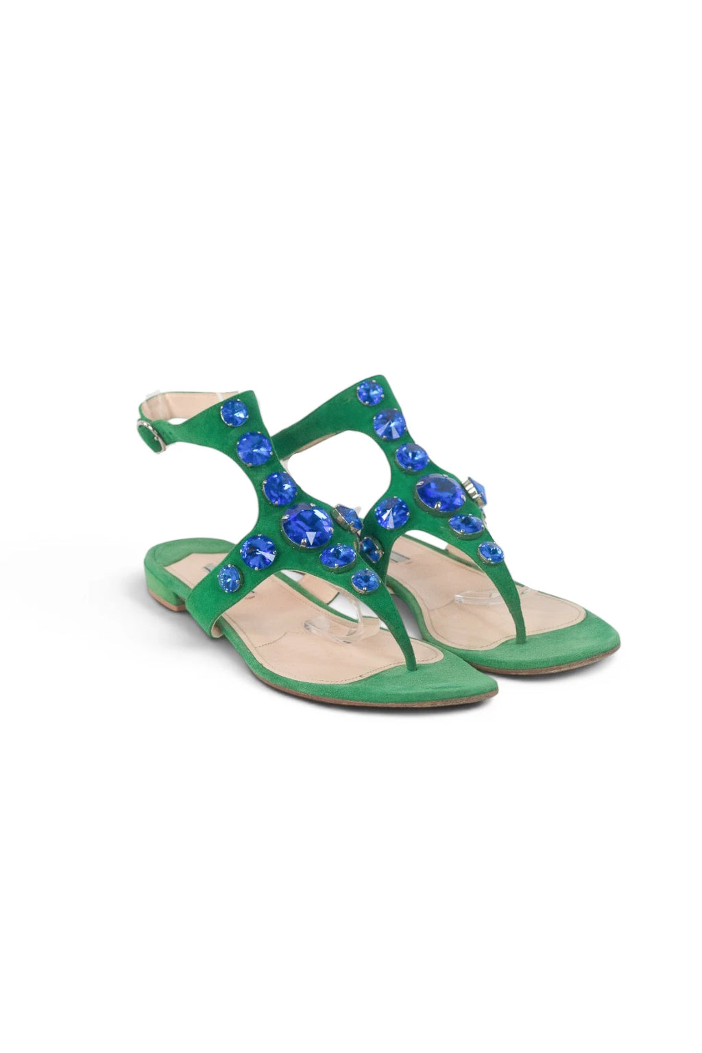 Suede Gladiator Thong Sandals with Gem Detail