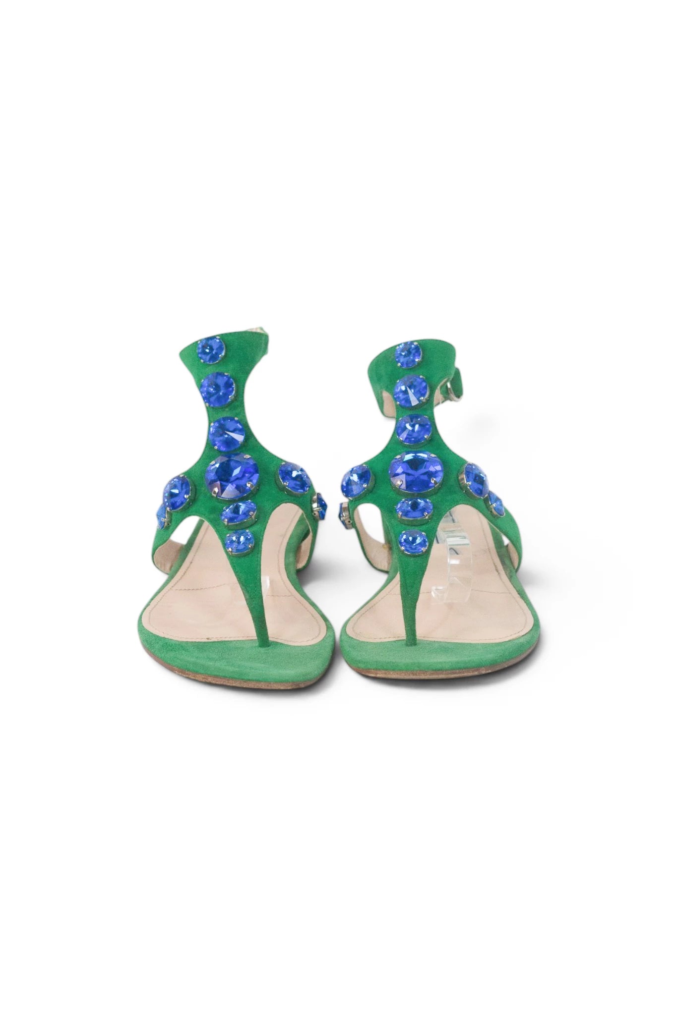 Suede Gladiator Thong Sandals with Gem Detail