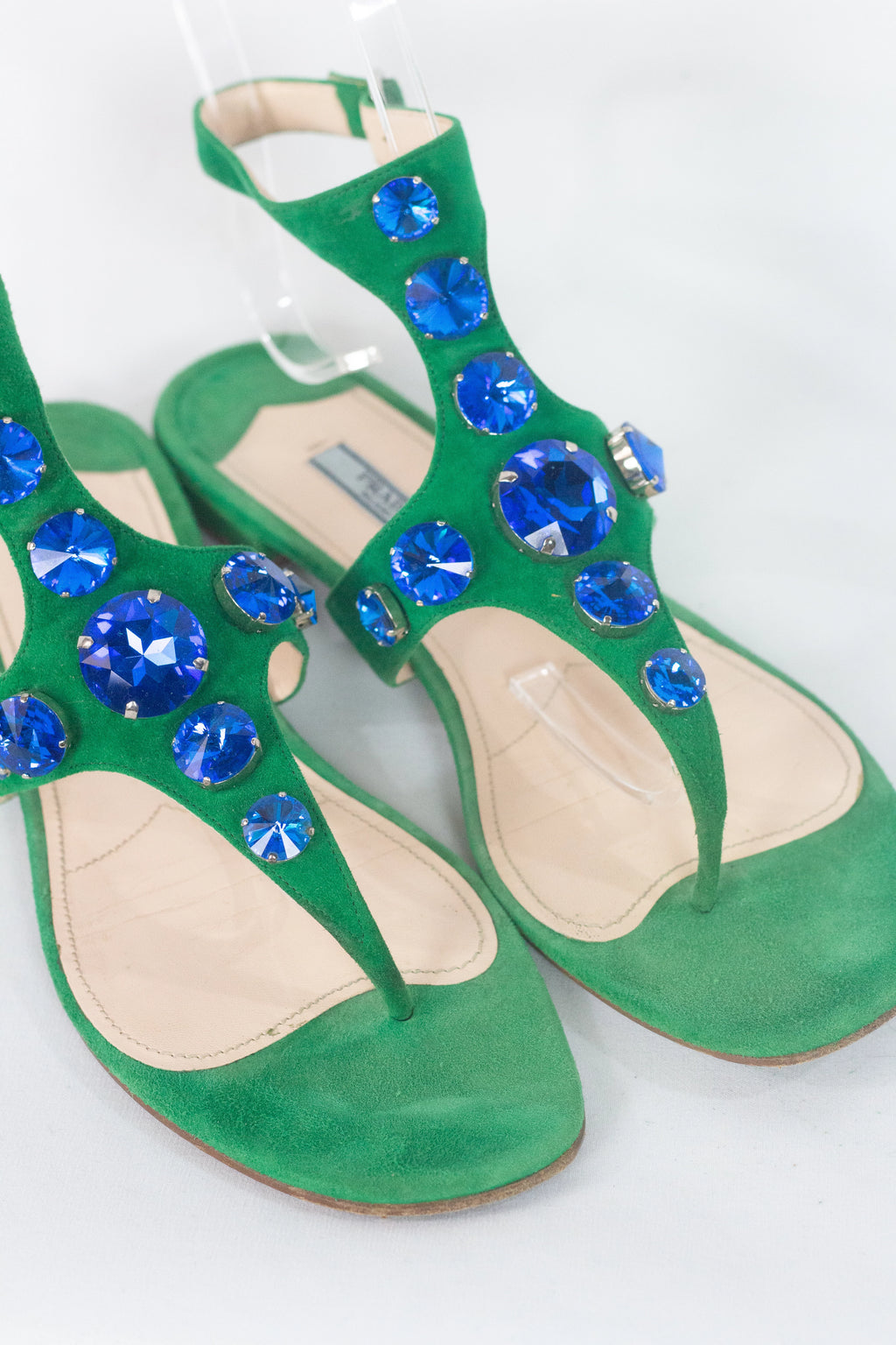 Suede Gladiator Thong Sandals with Gem Detail