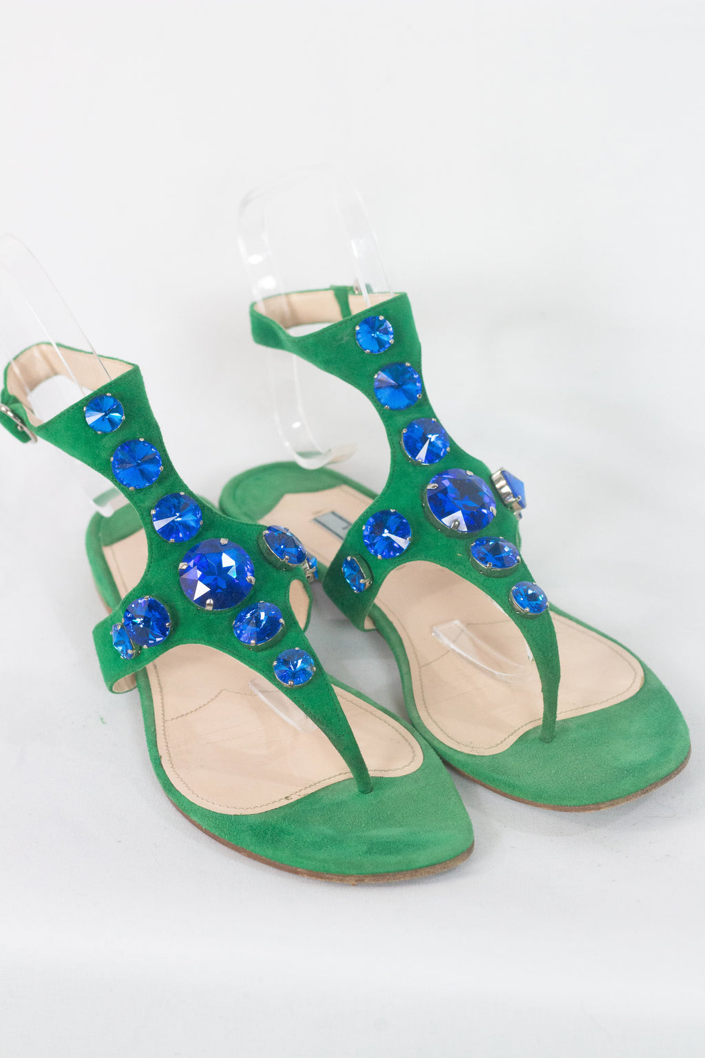 Suede Gladiator Thong Sandals with Gem Detail
