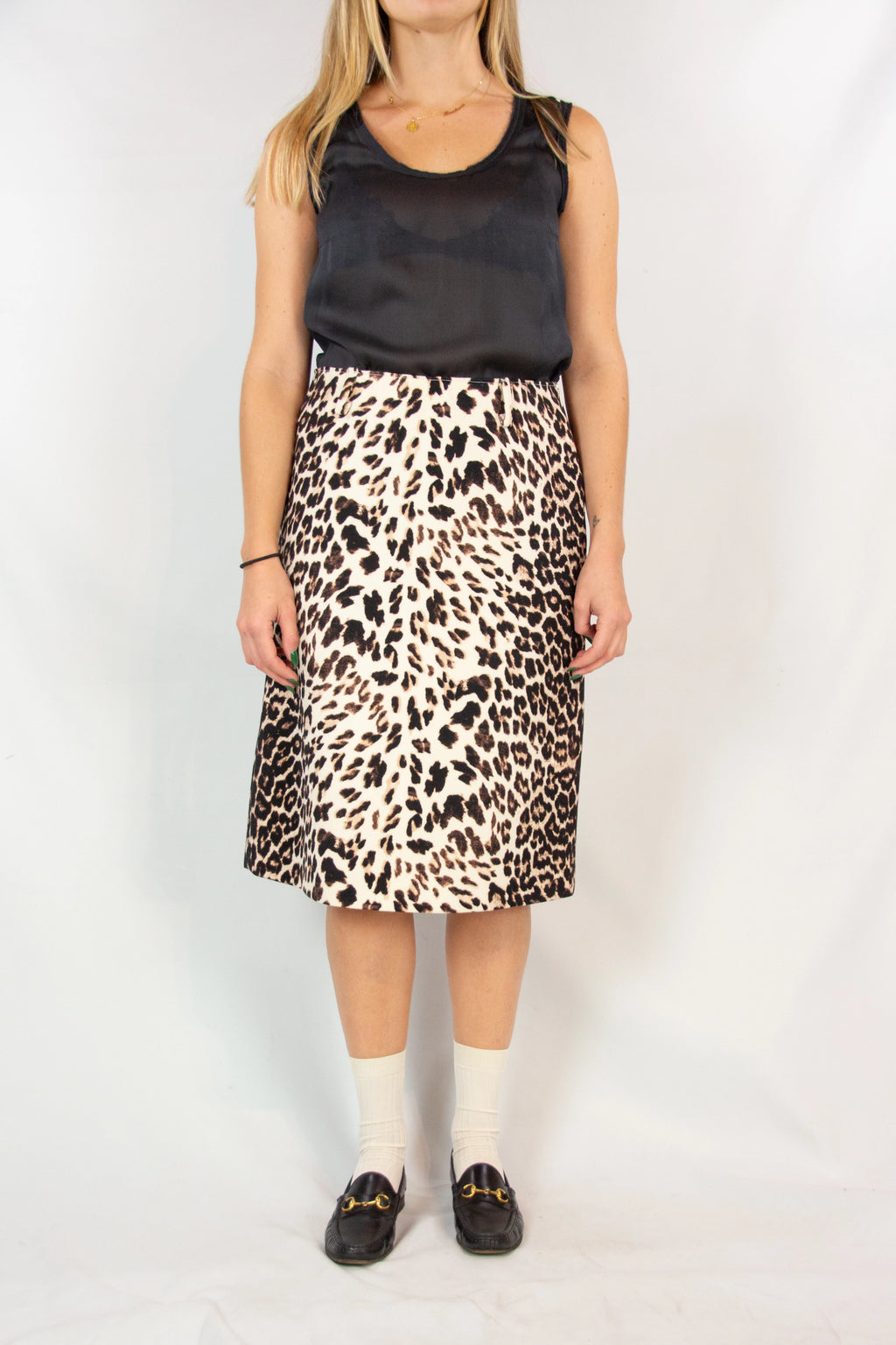 Wool Leopard Print Midi Skirt
