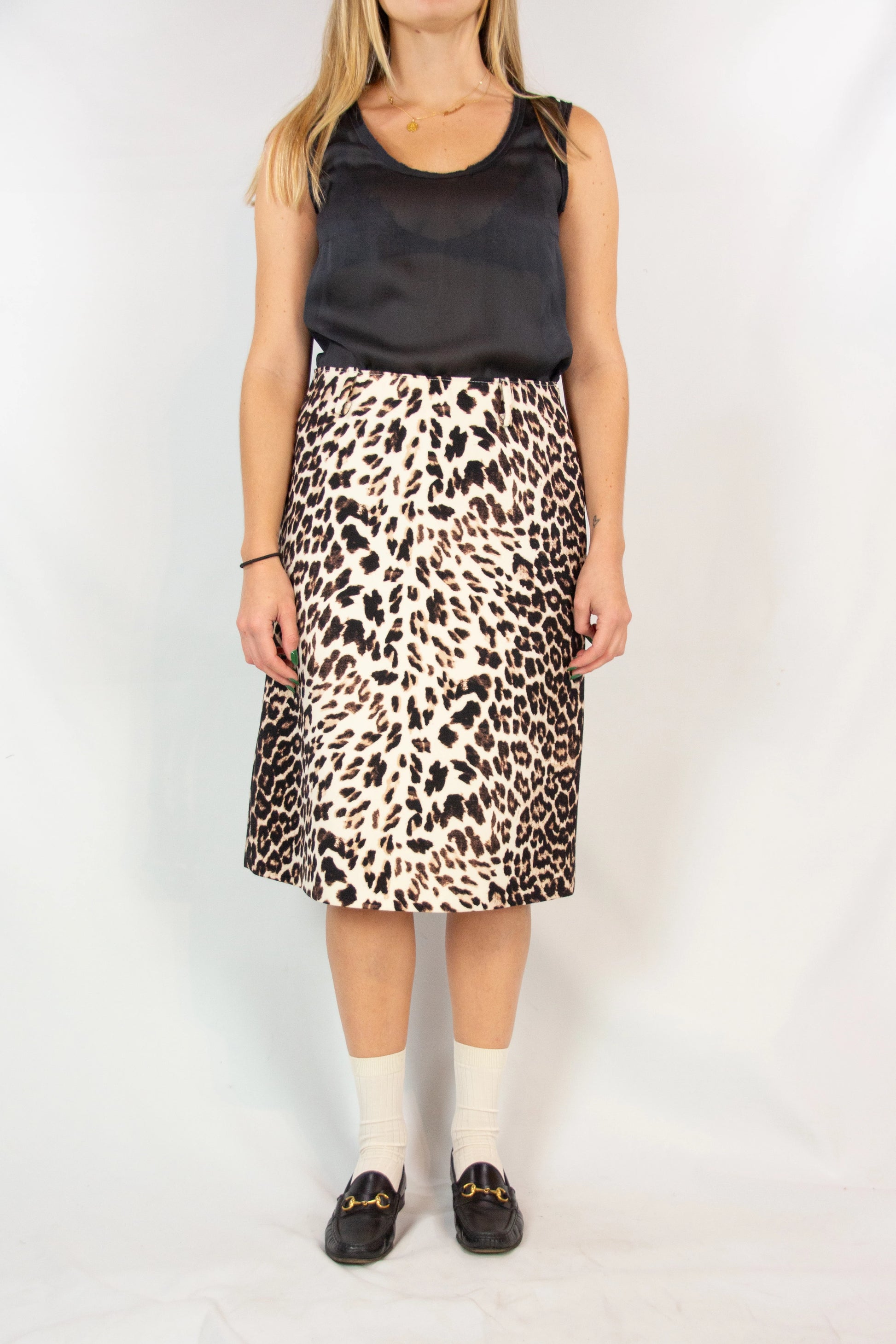 Wool Leopard Print Midi Skirt