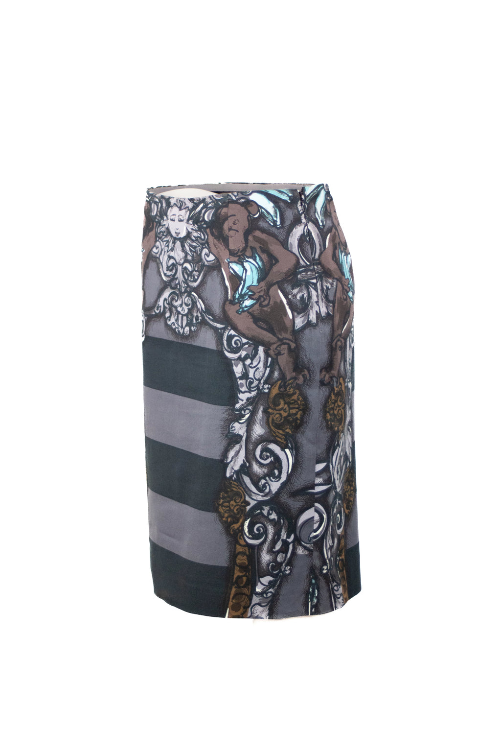 Grey Midi Skirt with Apes and Bananas Print SS2011