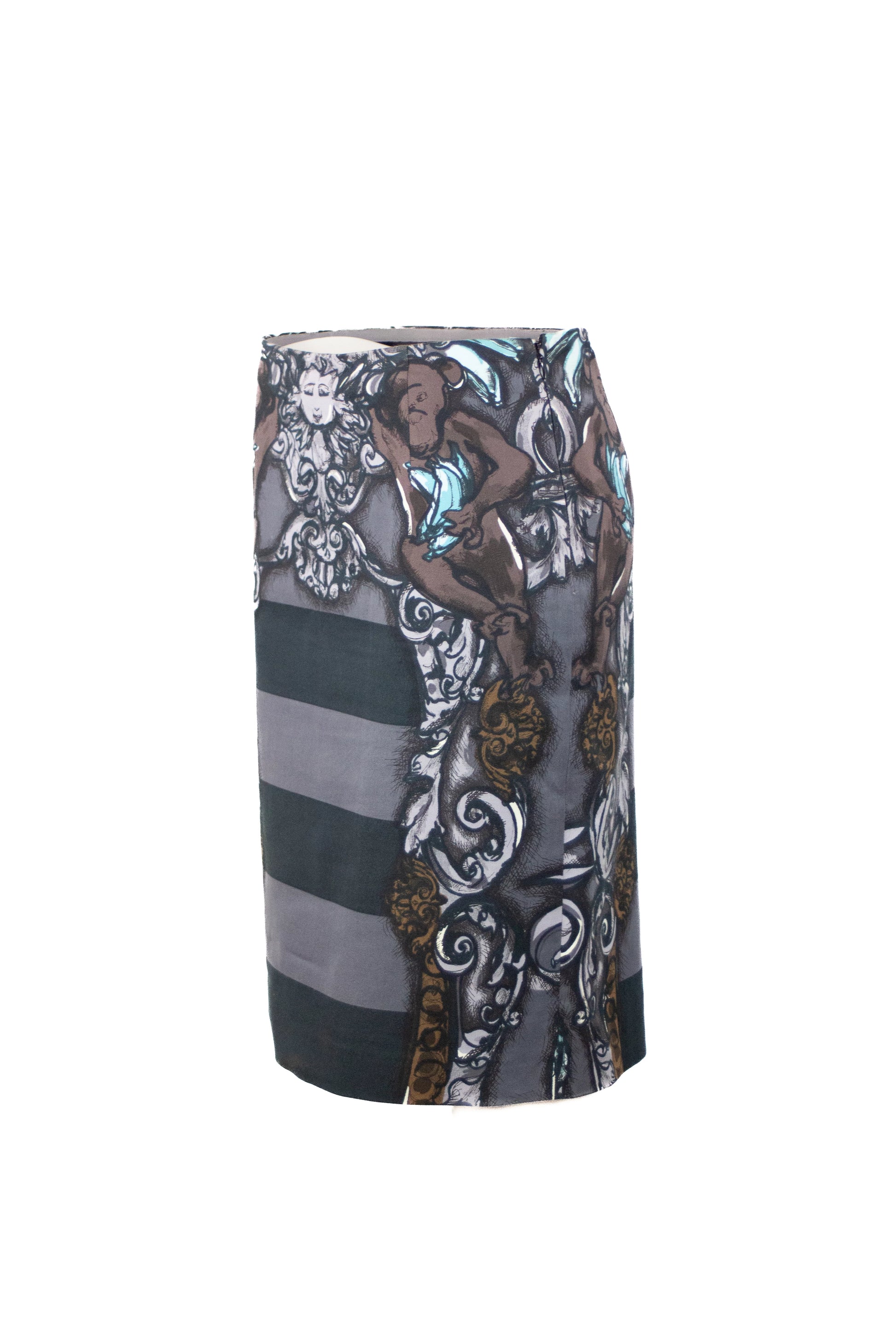 Grey Midi Skirt with Apes and Bananas Print SS2011