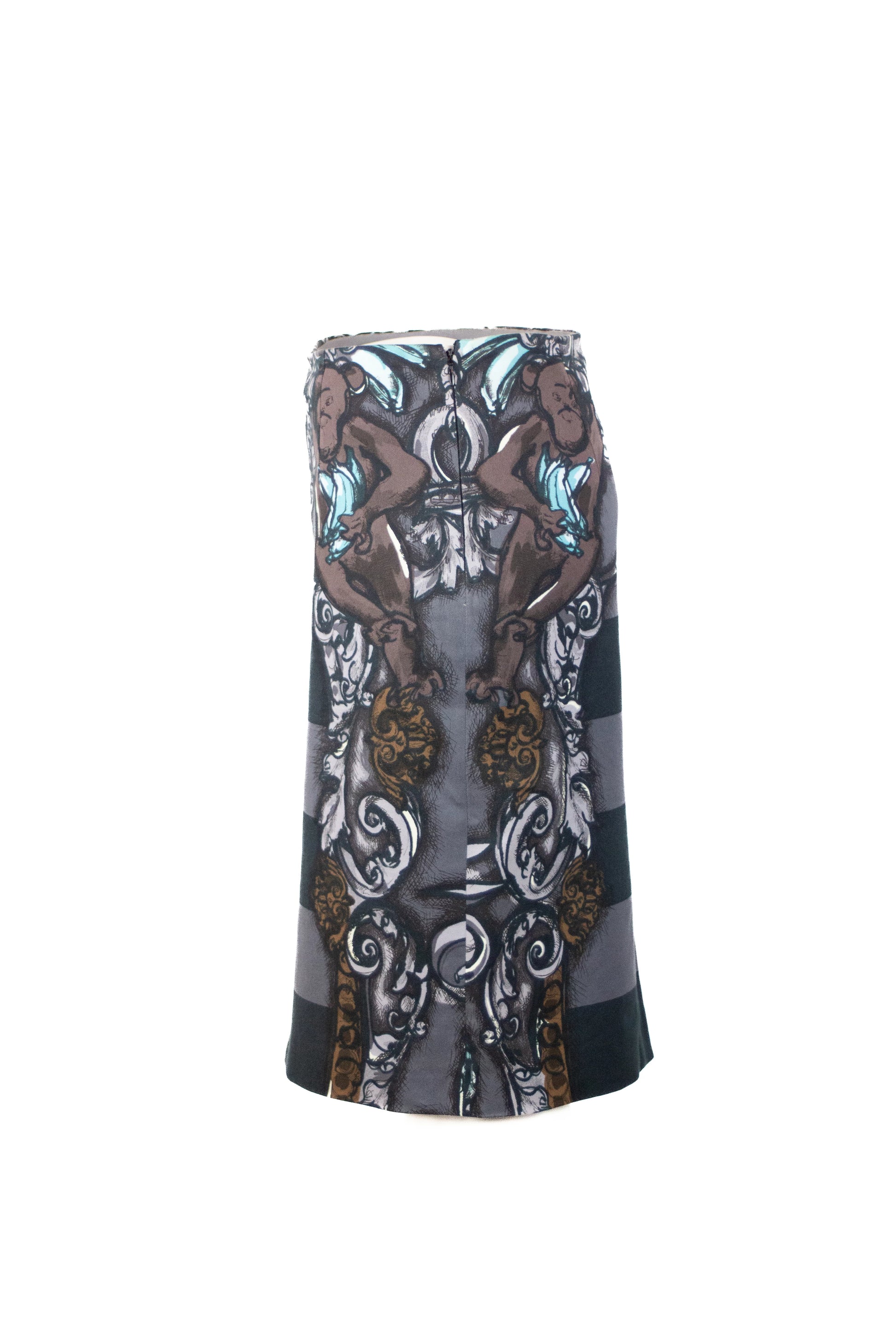 Grey Midi Skirt with Apes and Bananas Print SS2011
