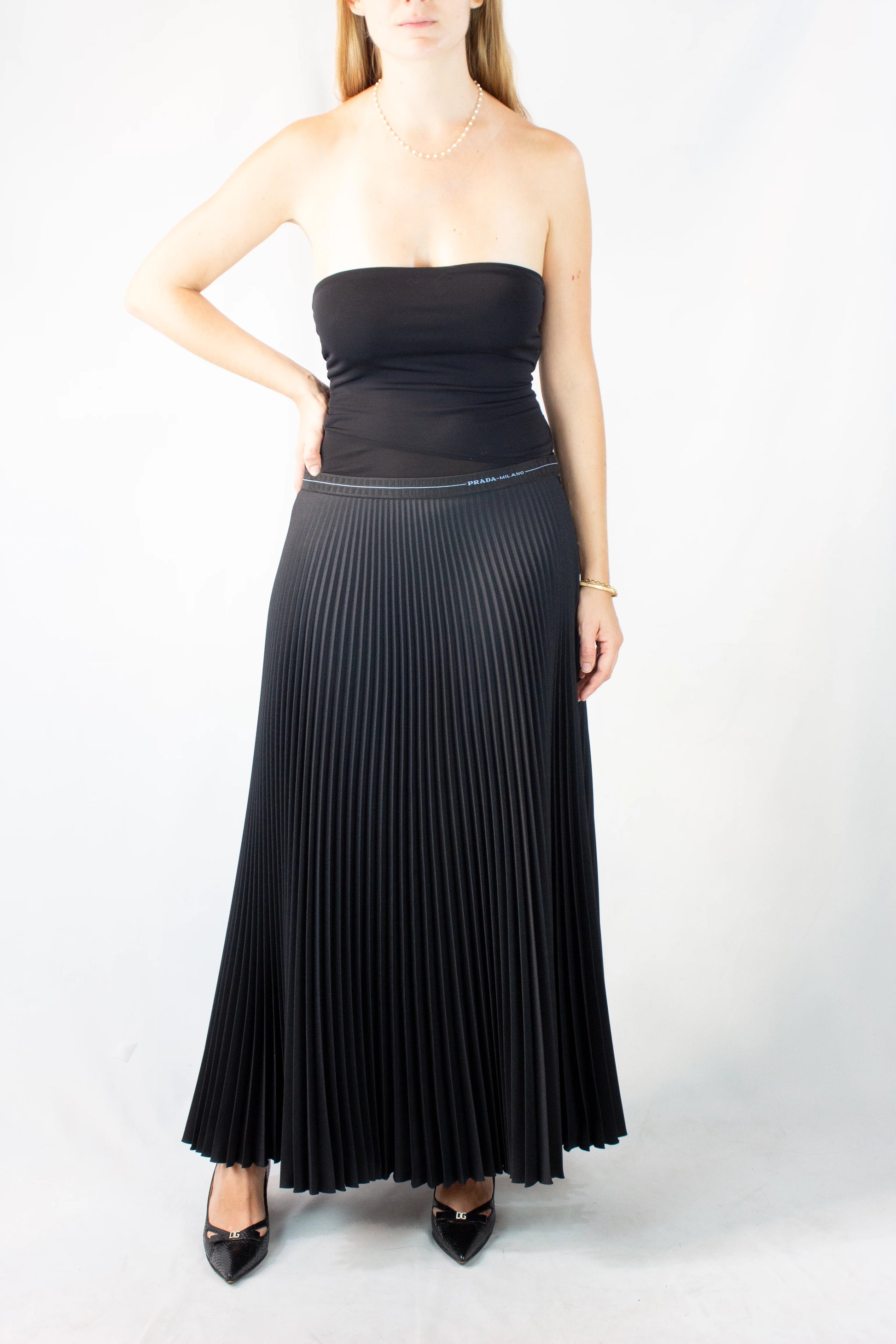 Pleated Midi Skirt with Elastic Waistband