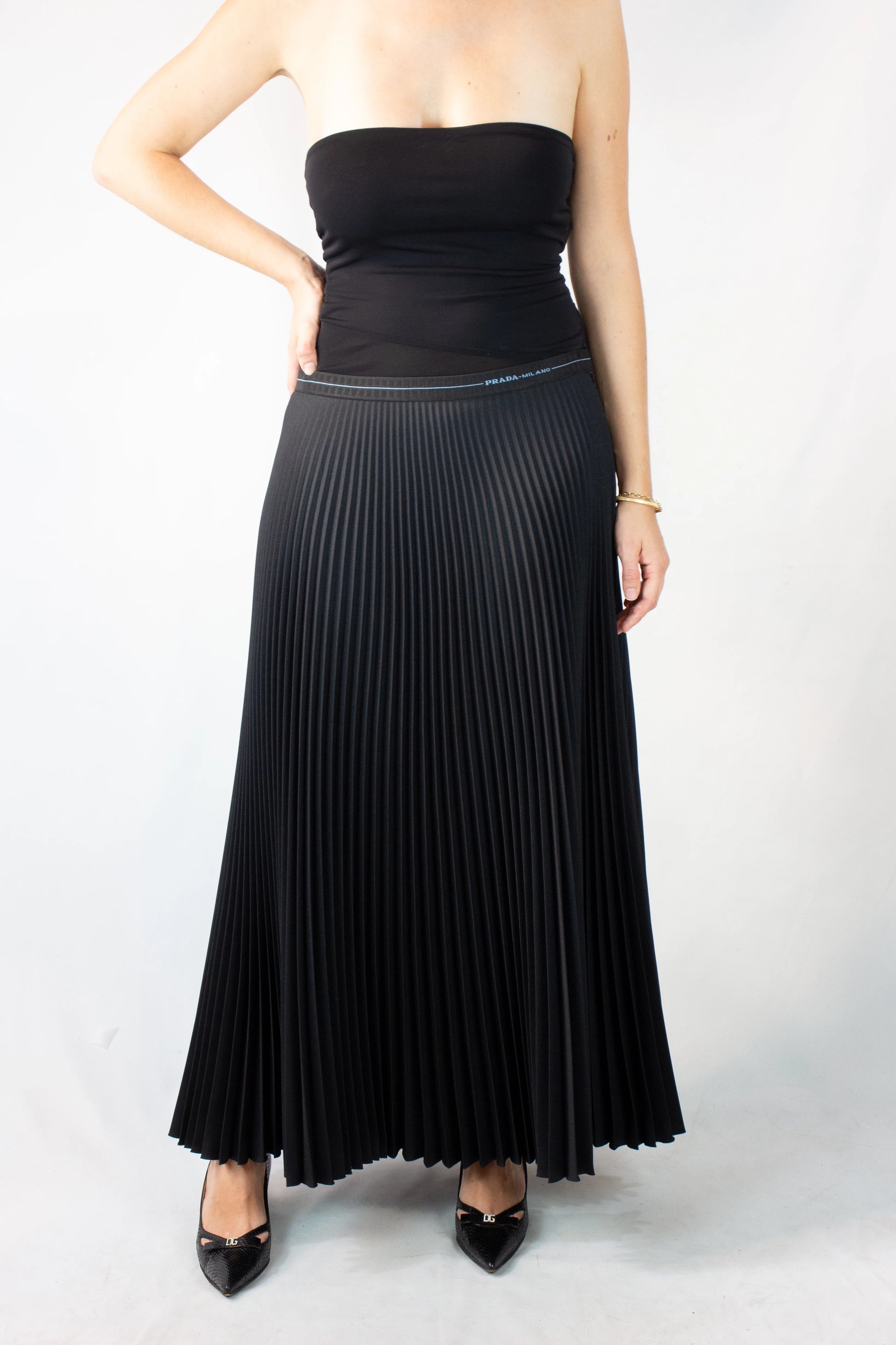 Pleated Midi Skirt with Elastic Waistband