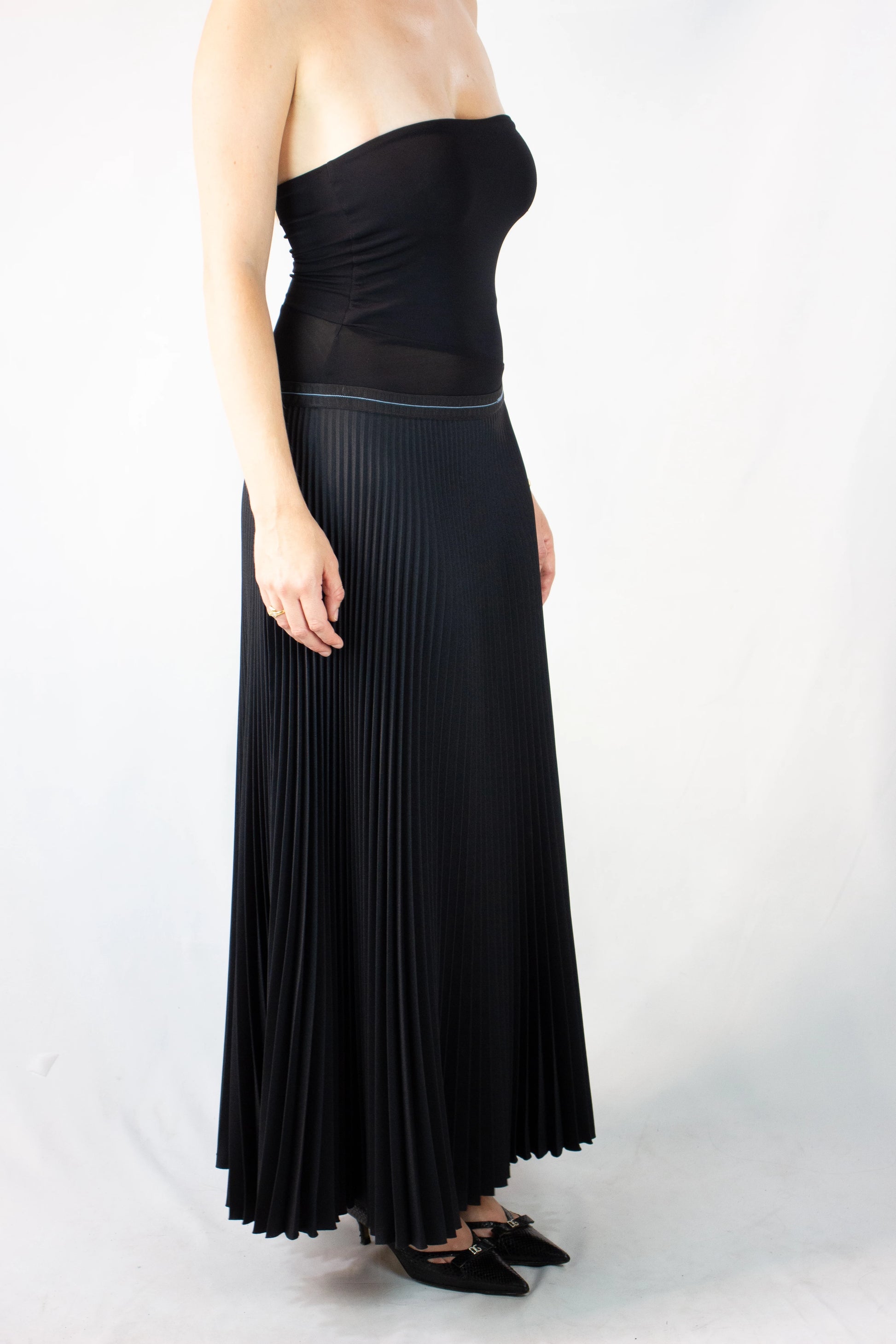 Pleated Midi Skirt with Elastic Waistband
