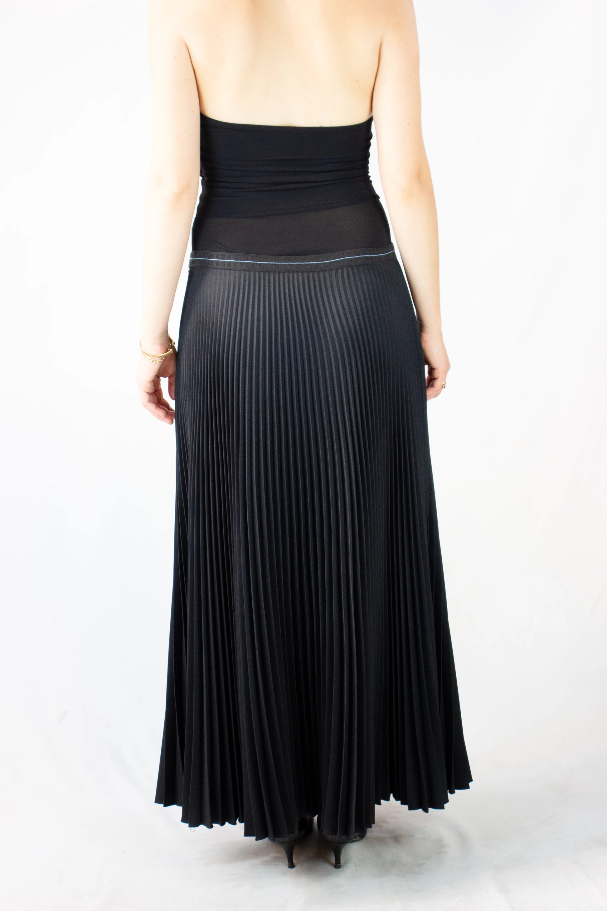Pleated Midi Skirt with Elastic Waistband