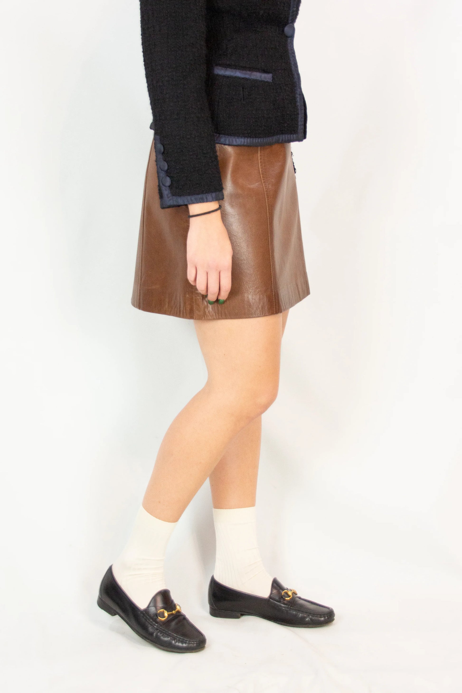 Leather mini skirt with minimalist design