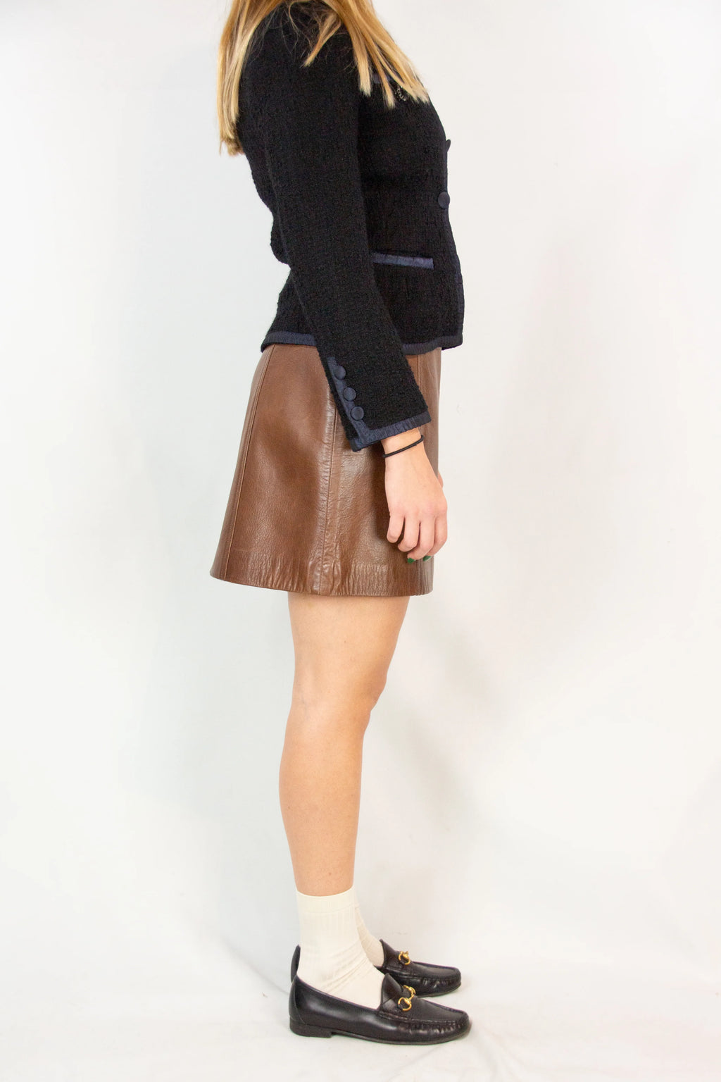 Leather mini skirt with minimalist design