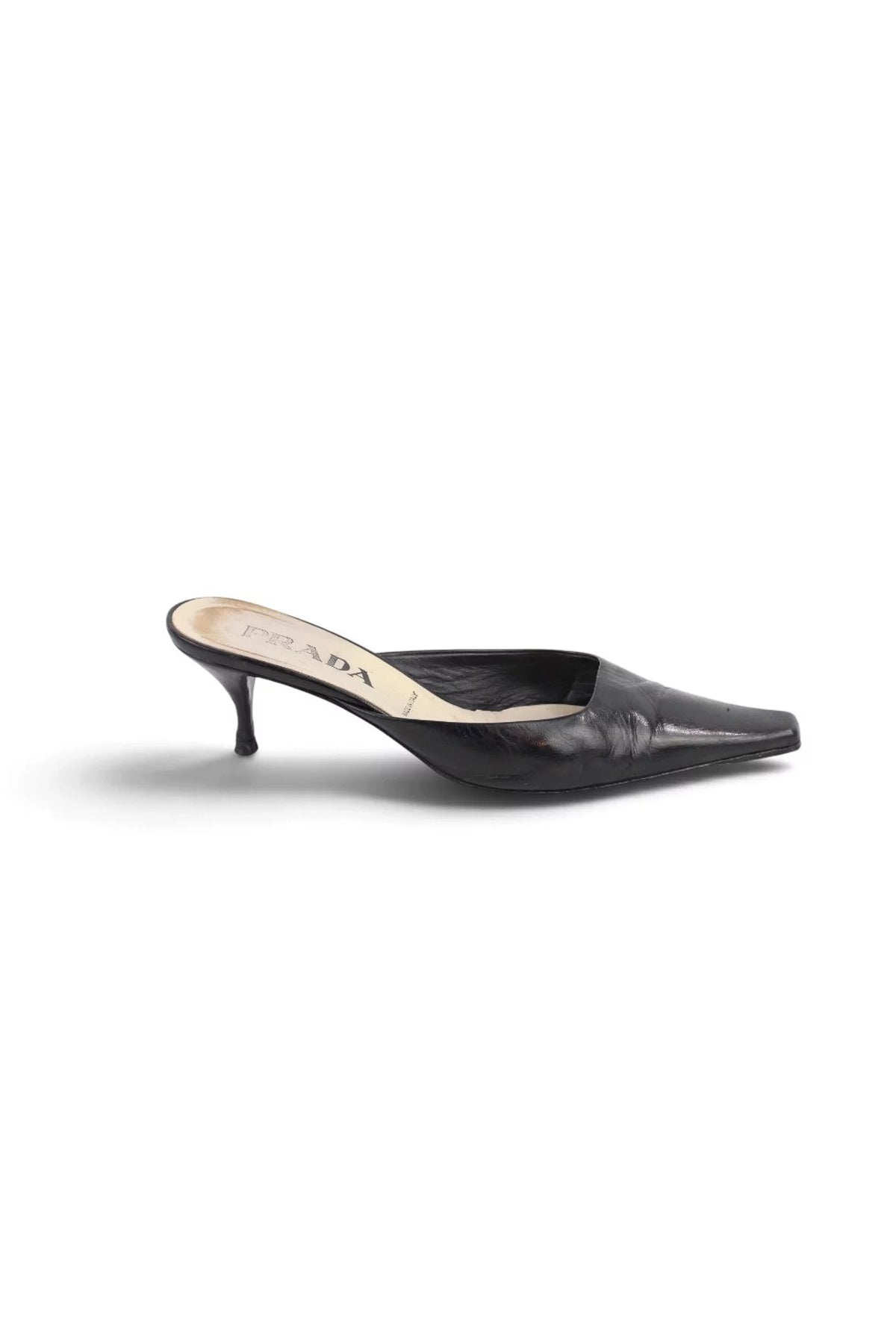 Nappa Leather Pointed Kitten Heel Mules