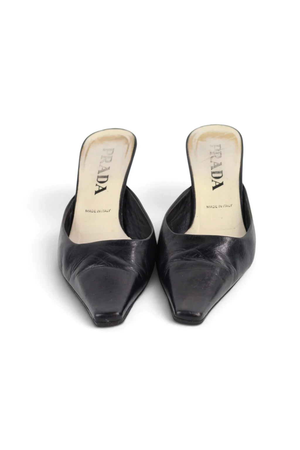 Nappa Leather Pointed Kitten Heel Mules