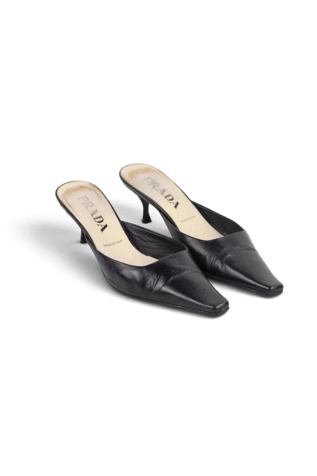 Nappa Leather Pointed Kitten Heel Mules