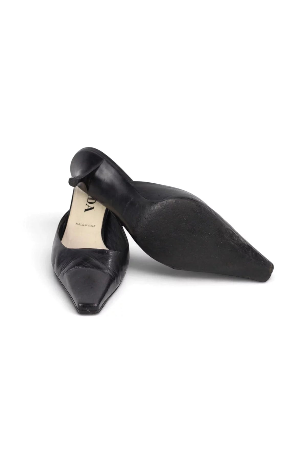 Nappa Leather Pointed Kitten Heel Mules