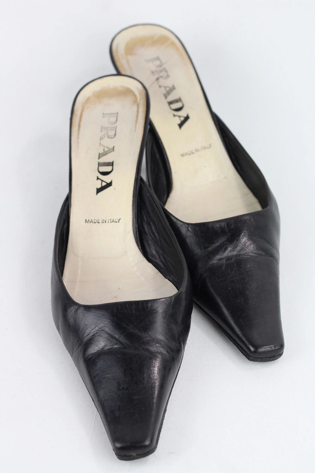 Nappa Leather Pointed Kitten Heel Mules