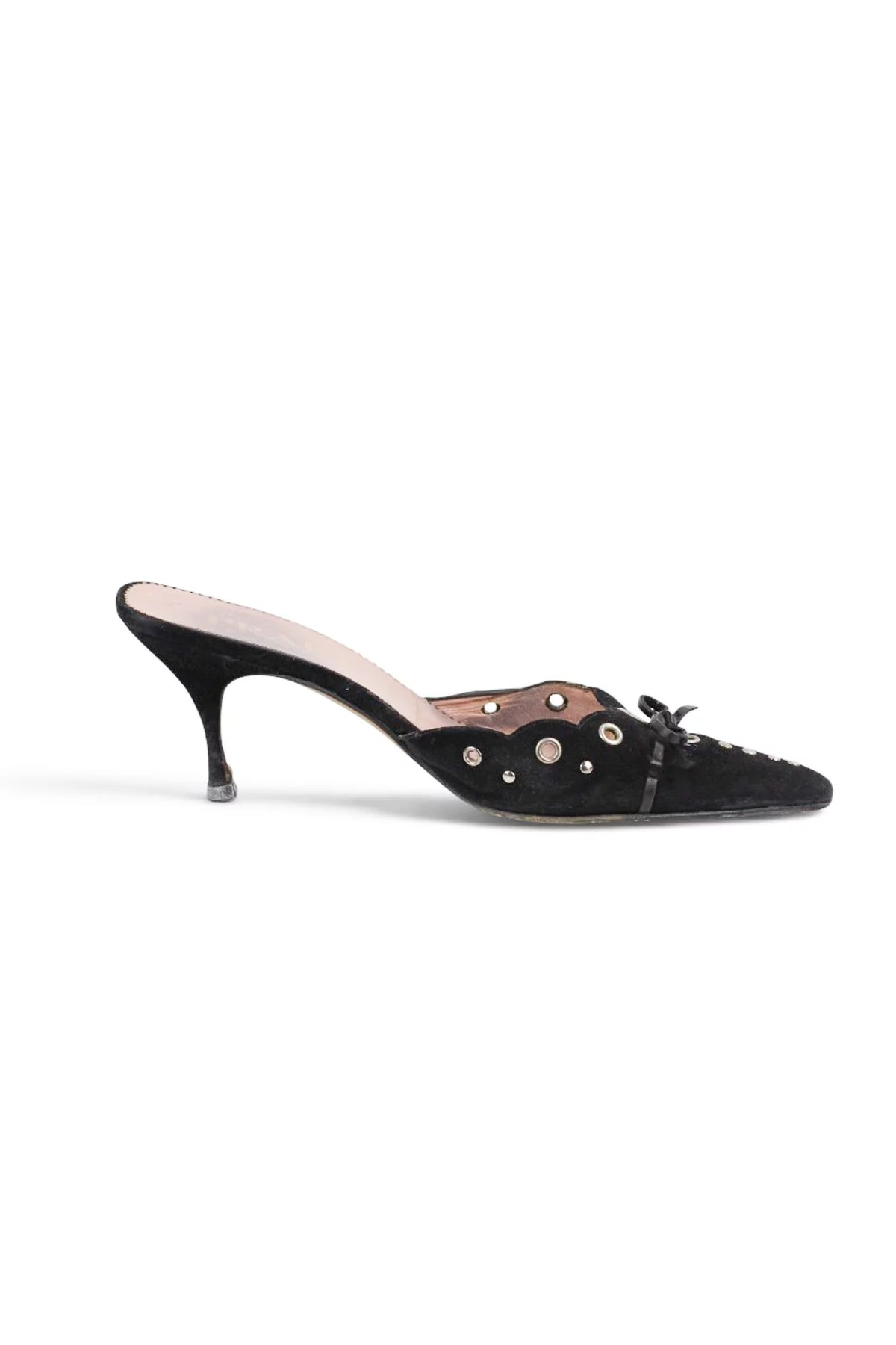 Kitten Heel Mule Grommet Bow Pointed Toe