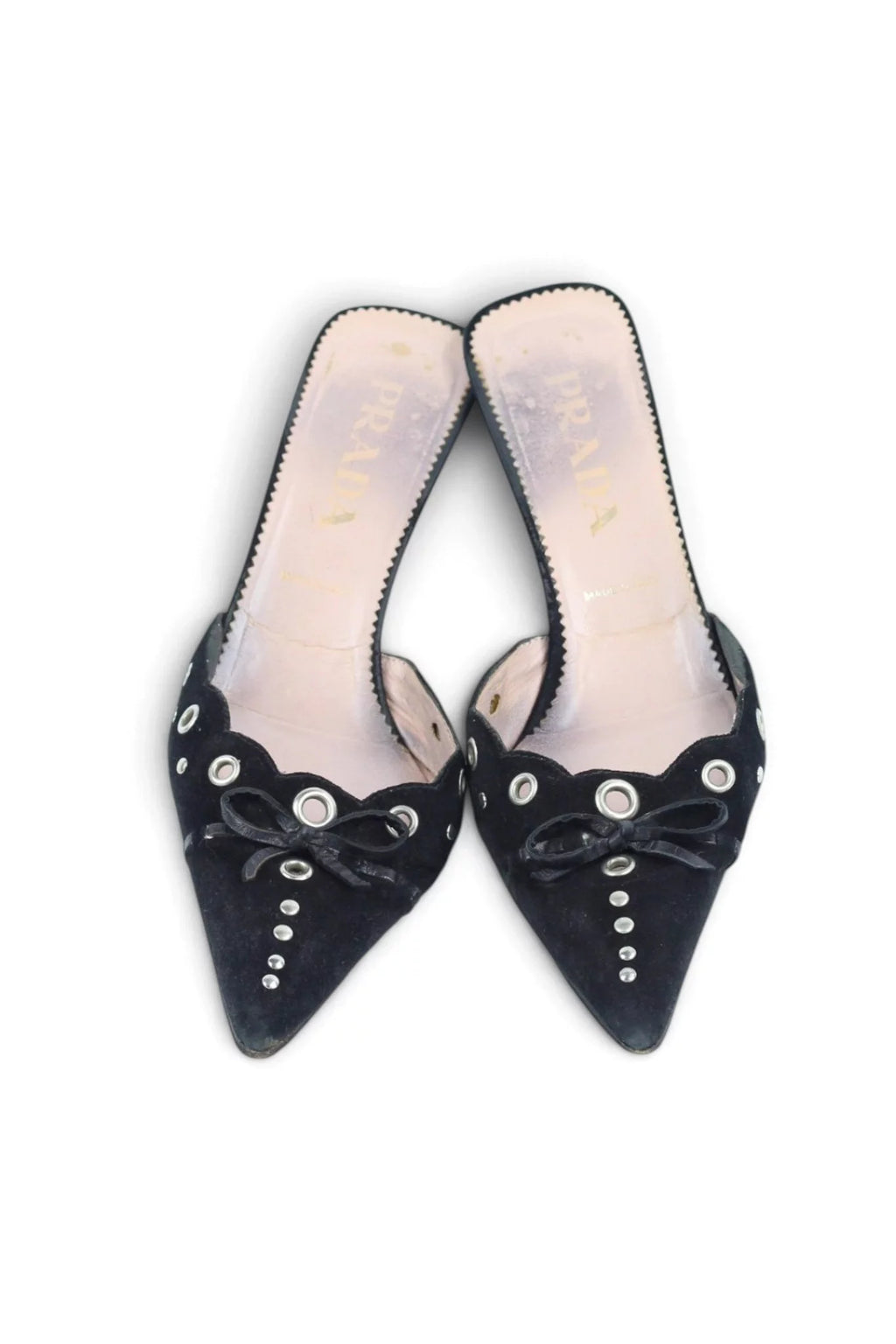 Kitten Heel Mule Grommet Bow Pointed Toe
