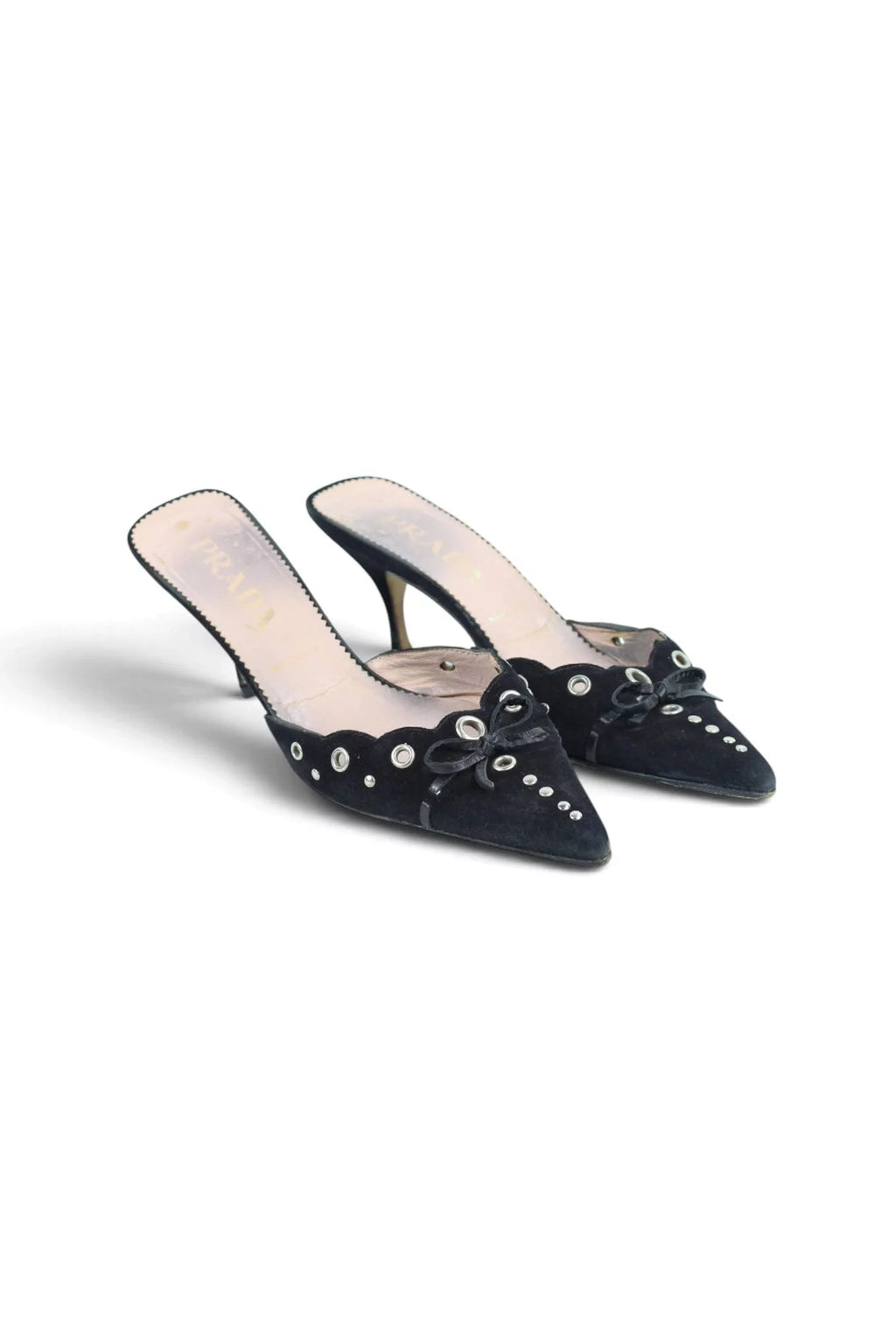 Kitten Heel Mule Grommet Bow Pointed Toe