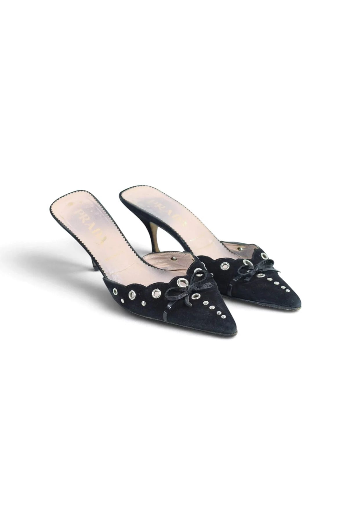 Kitten Heel Mule Grommet Bow Pointed Toe