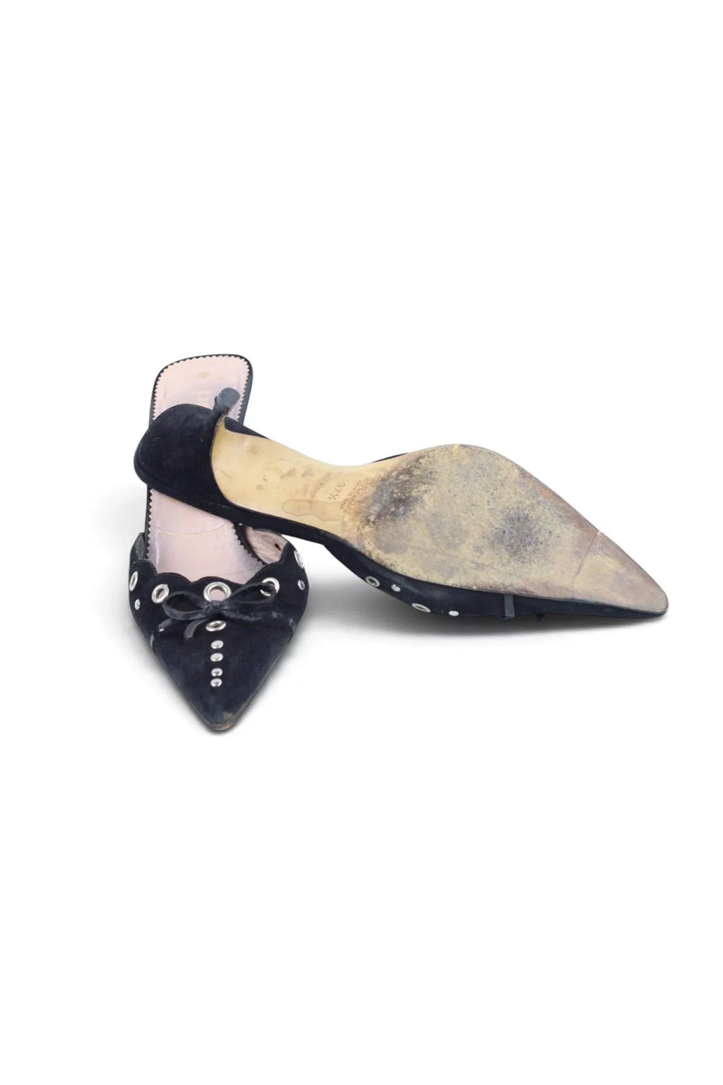 Kitten Heel Mule Grommet Bow Pointed Toe