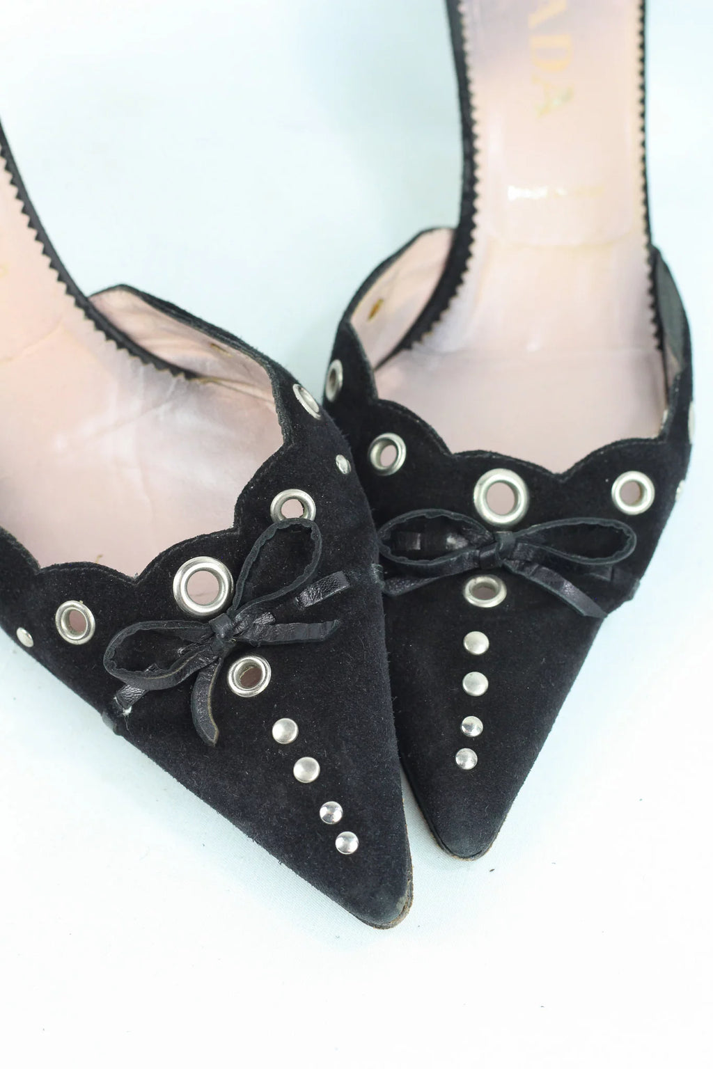 Kitten Heel Mule Grommet Bow Pointed Toe