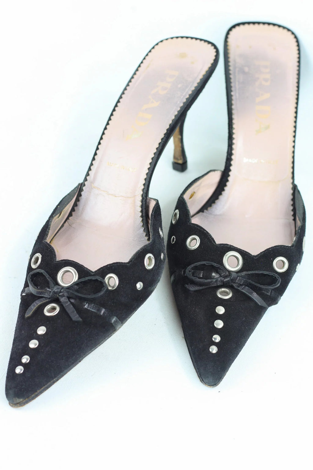 Kitten Heel Mule Grommet Bow Pointed Toe
