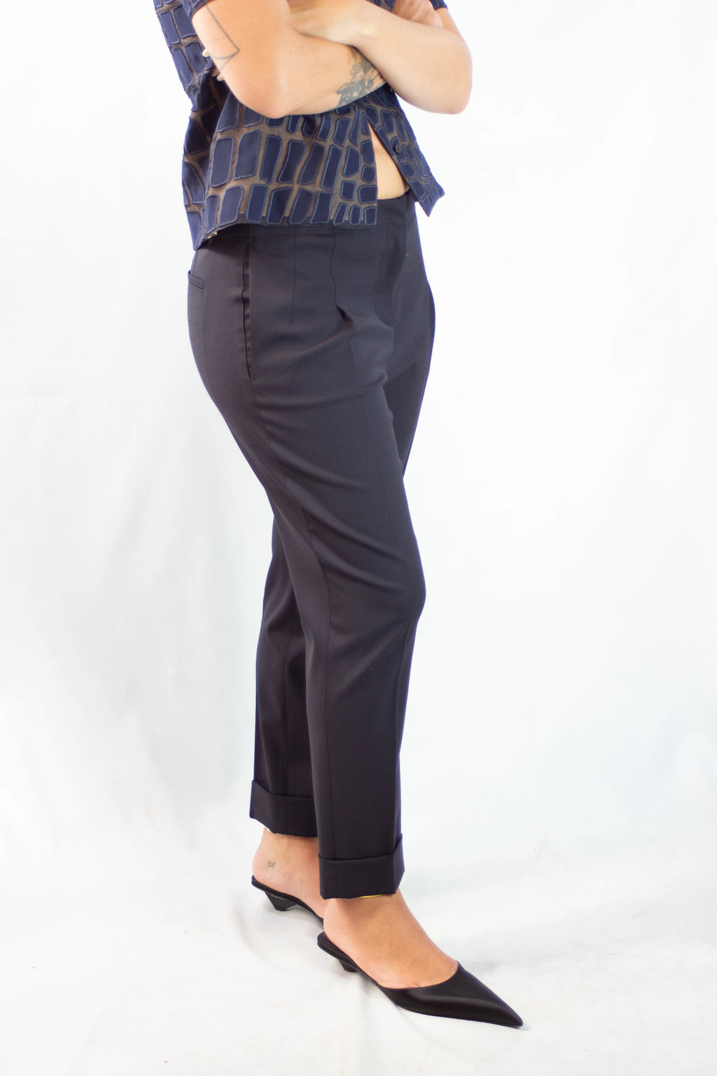 Navy Wool Slim Trousers