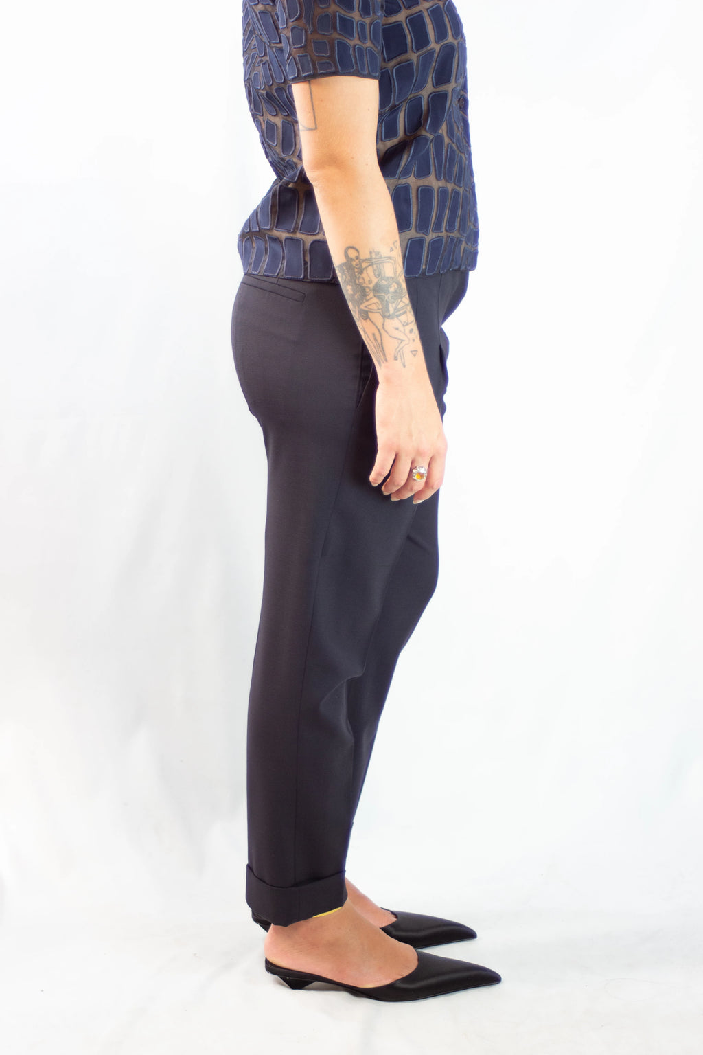Navy Wool Slim Trousers
