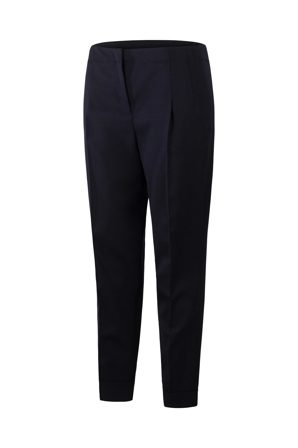 Navy Wool Slim Trousers