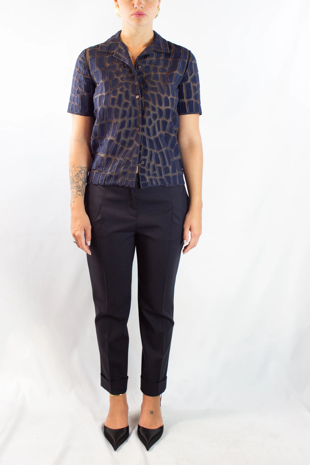 Navy Wool Slim Trousers
