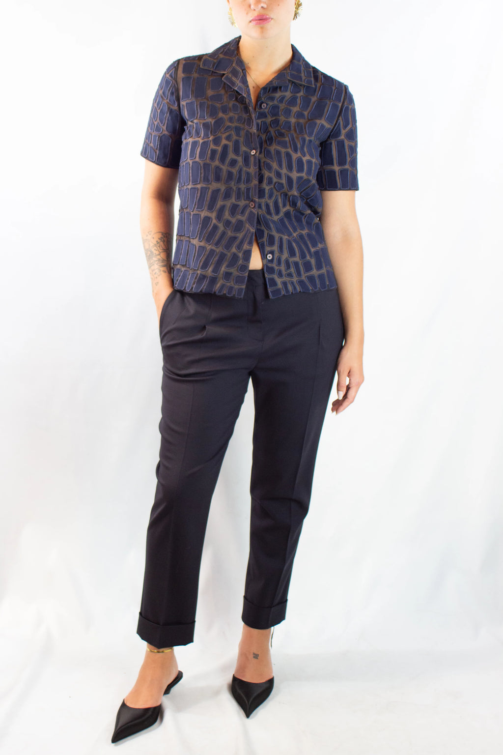 Navy Wool Slim Trousers