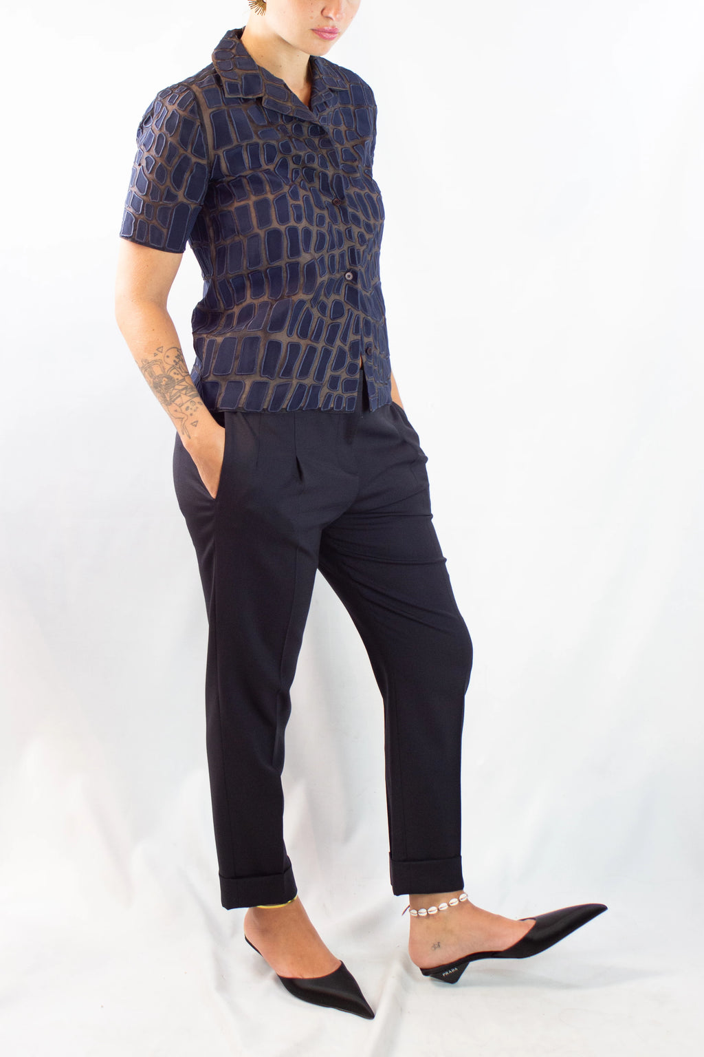 Navy Wool Slim Trousers