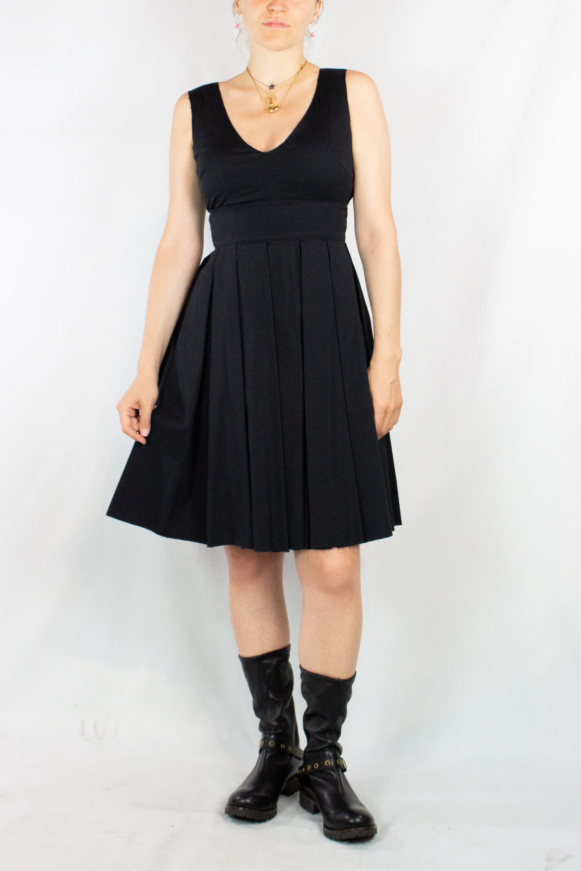Pleated skirt knee length dress