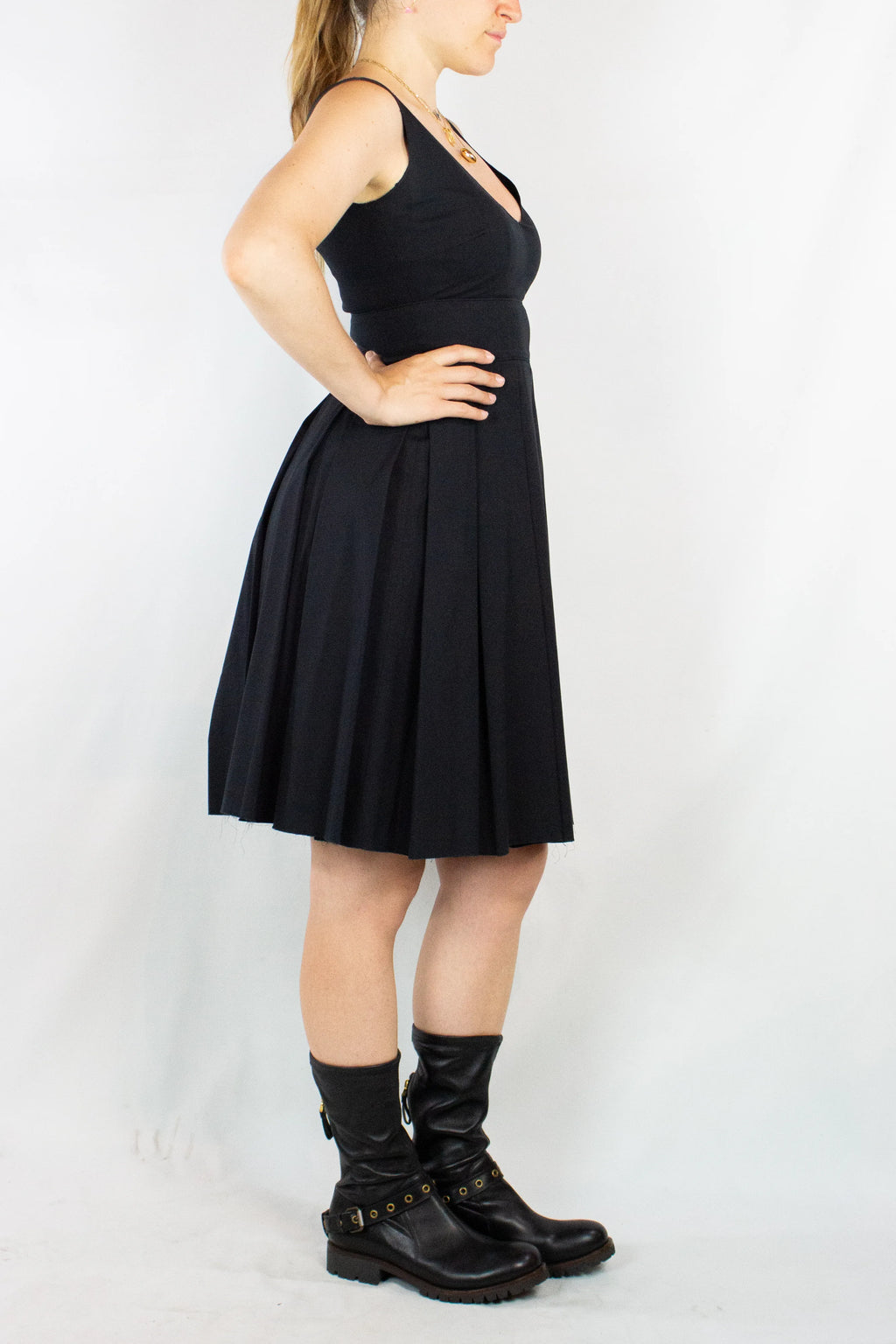 Pleated skirt knee length dress