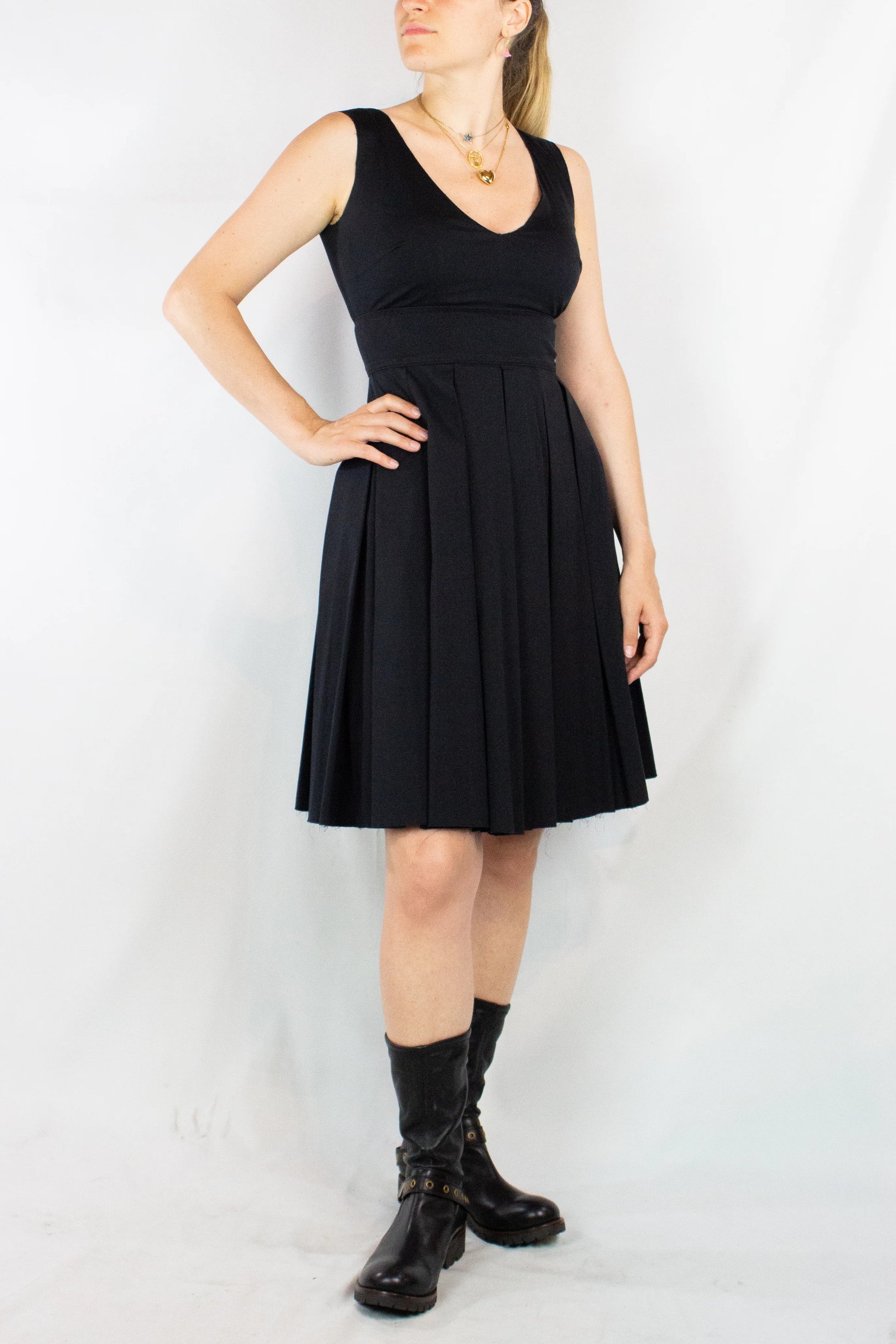 Pleated skirt knee length dress